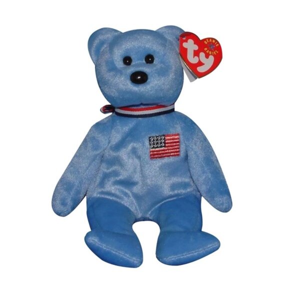 Ty Beanie Babies America USA Blue Stars and Stripes Flag 2001 - Picture 1 of 8